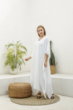 Premium Cotton White Plain Kaftan Dress