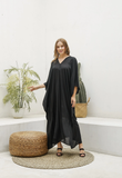 Premium Cotton Black Plain Kaftan Dress