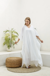 Premium Cotton White Plain Kaftan Dress