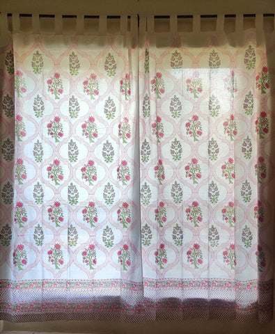 Premium Red Floral Block Printed Curtains
